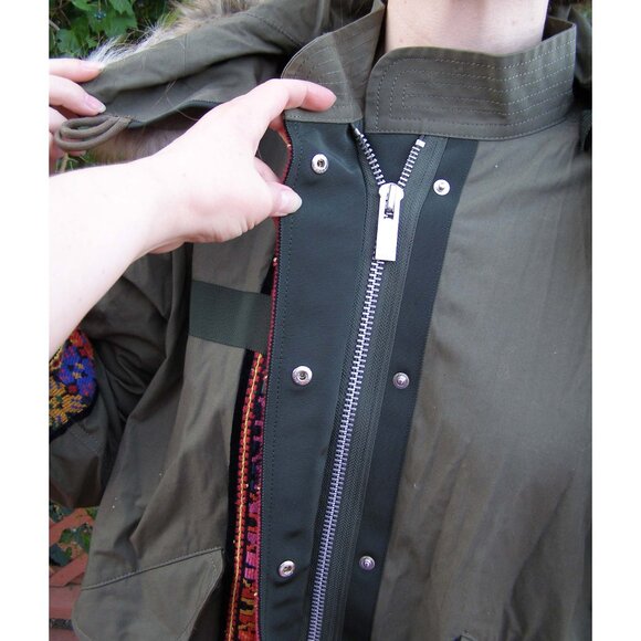 NEW! size L SACAI Green Embroidered Parka Coat - Picture 12 of 16